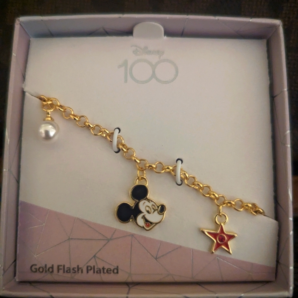 NWOT Disney Mickey charm bracelet gold flash plated